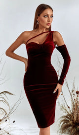 BLACK ONE SHOULDER VELVET MIDI DRESS styleofcb