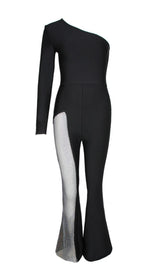 BLACK ONE-SIDE SLEEVED JUMPSUIT styleofcb S