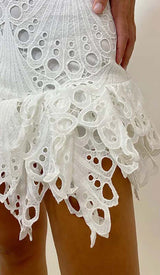 BLOUSON-SLEEVE FLOUNCE EYELET MINI DRESS DRESS STYLE OF CB