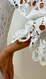 BLOUSON-SLEEVE FLOUNCE EYELET MINI DRESS DRESS STYLE OF CB