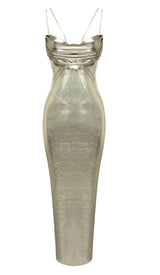 BODYCON FAUX LEATHER MIDI DRESS IN GOLD METALLIC DRESS STYLE OF CB