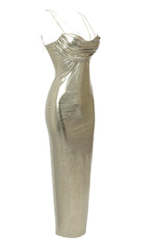 BODYCON FAUX LEATHER MIDI DRESS IN GOLD METALLIC DRESS STYLE OF CB