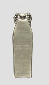 BODYCON FAUX LEATHER MIDI DRESS IN GOLD METALLIC DRESS STYLE OF CB