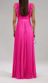 BOTTON PLEATED MAXI DRESS IN RED DRESS STYLE OF CB