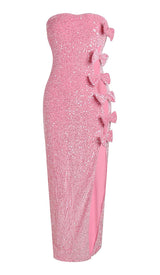 BOW DETAIL SEQUIN MAXI DRESS IN PINK DRESS STYLE OF CB