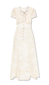BOW-EMBELLISHED FLORAL-LACE MIDI DRESS IN BEIGE DRESS STYLE OF CB