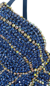 BOW-EMBELLISHED DENIM CROPPED TOP IN NAVY BLUE DRESS STYLE OF CB