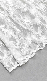 BOW-EMBELLISHED LACE MIDI DRESS IN WHITE DRESS STYLE OF CB