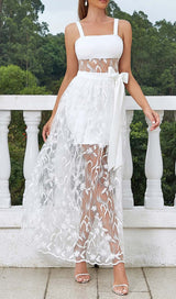 BOW-EMBELLISHED LACE MIDI DRESS IN WHITE DRESS STYLE OF CB