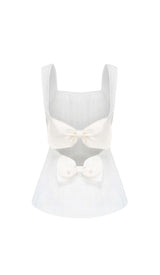 BOW-EMBELLISHED RHINESTONE MINI DRESS IN WHITE DRESS STYLE OF CB