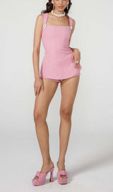 BOW-EMBELLISHED RHINESTONE MINI DRESS IN PINK DRESS STYLE OF CB