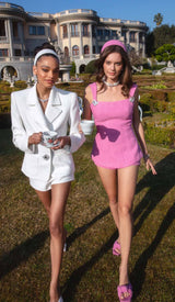 BOW-EMBELLISHED RHINESTONE MINI DRESS IN PINK DRESS STYLE OF CB