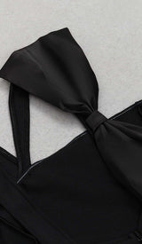 BOW-EMBELLISHED STRAPPY MIDI DRESS IN BLACK DRESS STYLE OF CB