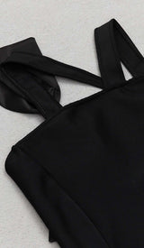 BOW-EMBELLISHED STRAPPY MIDI DRESS IN BLACK DRESS STYLE OF CB