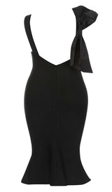 BOW-EMBELLISHED STRAPPY MIDI DRESS IN BLACK DRESS STYLE OF CB