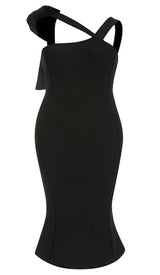 BOW-EMBELLISHED STRAPPY MIDI DRESS IN BLACK DRESS STYLE OF CB