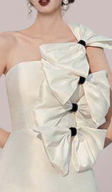 BOWS-EMBELLISHED SLEEVELESS MIDI DRESS IN WHITE styleofcb