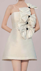 BOWS-EMBELLISHED SLEEVELESS MIDI DRESS IN WHITE styleofcb