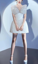 BOW STRAPLESS MINI DRESS IN WHITE DRESS STYLE OF CB