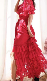 BREASTED STITCHING LACE MAXI DRESS IN RED DRESS STYLE OF CB