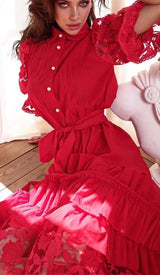BREASTED STITCHING LACE MAXI DRESS IN RED DRESS STYLE OF CB