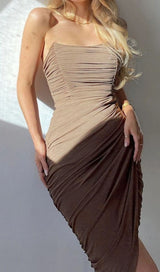 BROWN RUCHED MIDI DRESS Dresses styleofcb