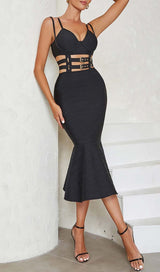 BUCKLE BANDAGE MIDI DRESS IN BLACK DRESS STYLE OF CB