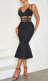 BUCKLE BANDAGE MIDI DRESS IN BLACK DRESS STYLE OF CB