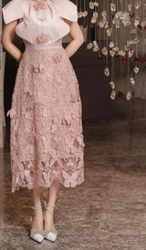 BUTTERFLY EMBROIDERY CLOAK SLEEVE MIDI DRESS IN PINK DRESS STYLE OF CB