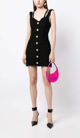 BUTTONED STRAP MINI DRESS IN BLACK styleofcb