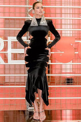 BACKLESS CUT-OUT DETAILED VELVET MIDI DRESS styleofcb