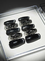 BLACK CAT EYE CRYSTAL HANDMADE PRESS ON NAILS Press On Nails Oh CICI