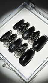 BLACK CAT EYE CRYSTAL HANDMADE PRESS ON NAILS Press On Nails Oh CICI