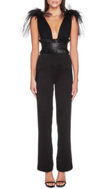 DEEP V NECK SLEEVELESS BACKLESS LACE BOW MESH JUMPSUIT BODYSUITS & JUMPSUITS styleofcb