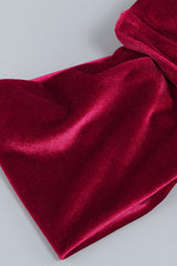 BURGUNDY VELVET OFF SHOULDER SIDE TAIL SLIT MAXI DRESS styleofcb