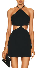 BUTTON BACKLESS HALTE MINI BANDGE DRESS IN BLACK Dresses styleofcb