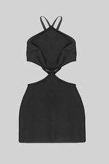BUTTON BACKLESS HALTE MINI BANDGE DRESS IN BLACK Dresses styleofcb