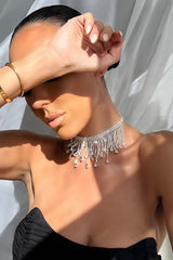 SILVER CHOKER DIAMANTE TASSEL NECKLACE JEWELLERY styleofcb