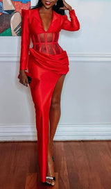 CORSET PLUNGE JACKET DRESS IN RED DRESS STYLE OF CB