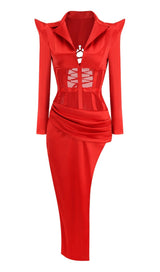 CORSET PLUNGE JACKET DRESS IN RED DRESS STYLE OF CB