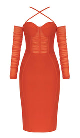 CORSET RUCHED MIDI DRESS IN RED DRESS STYLE OF CB