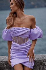 CORSET SATIN MINI DRESS IN PURPLE Bandage Dresses styleofcb