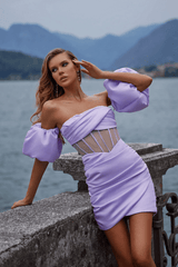 CORSET SATIN MINI DRESS IN PURPLE Bandage Dresses styleofcb