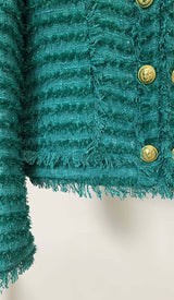 COTTON-BLEND TWEED JACKET IN GREEN DRESS STYLE OF CB