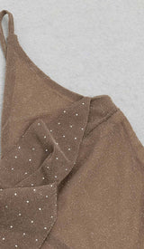 COWL-NECK SEQUIN JUMPSUIT IN KHAKI DRESS STYLE OF CB