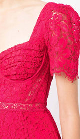 CREPE-TEXTURE LACED MIDI DRESS IN RED DRESS STYLE OF CB