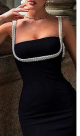 CRYSTAL EMBELLISHED TRIM MIDI DRESS IN BLACK DRESS STYLE OF CB