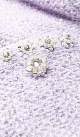 CRYSTAL-EMBELLISHED BUTTON MINI DRESS IN LILAC DRESS STYLE OF CB