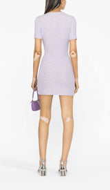 CRYSTAL-EMBELLISHED BUTTON MINI DRESS IN LILAC DRESS STYLE OF CB