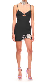 CRYSTAL FLOWER MINI DRESS IN BLACK Dresses styleofcb